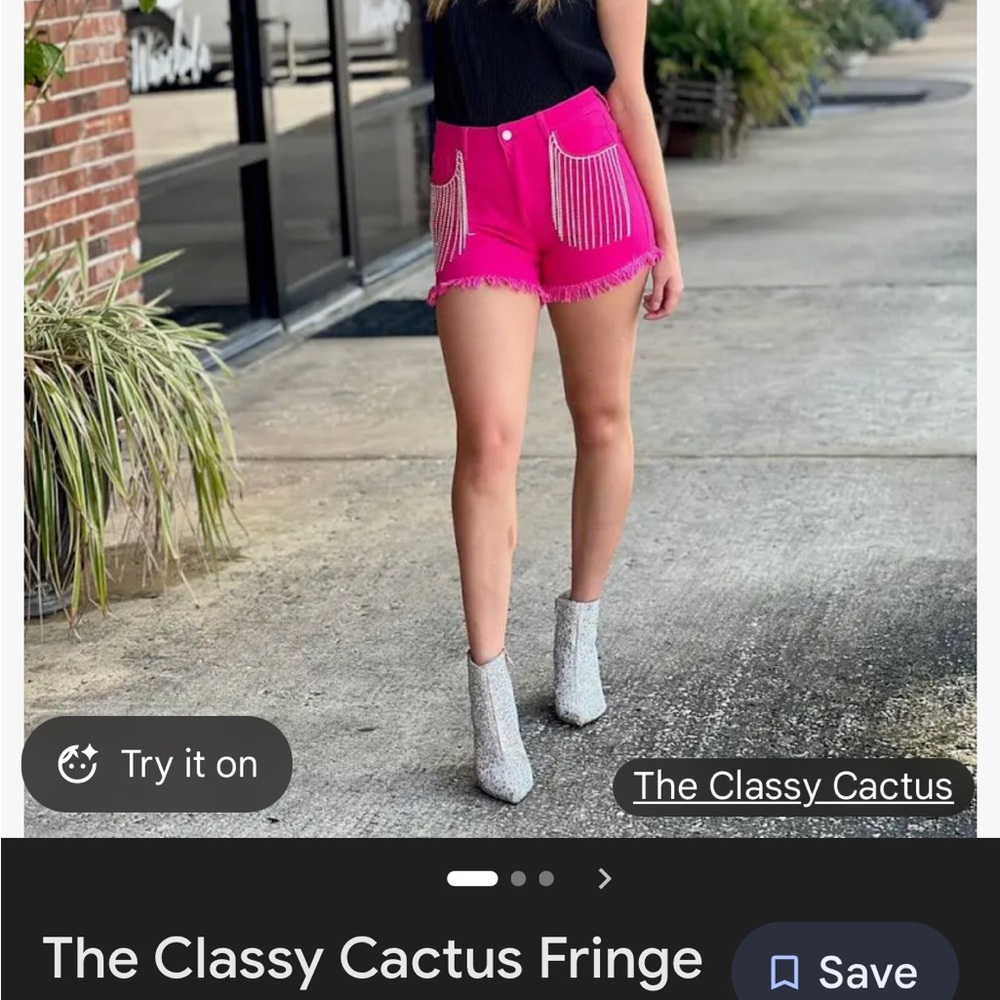 New Hot Pink Fringe western Jean Shorts distressed with bling